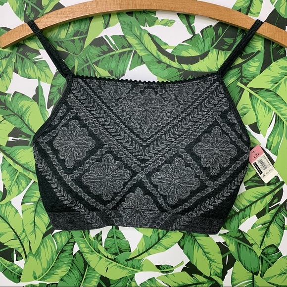 NWT! No Boundaries Women's Bra Size L Seamless Black Floral High Neck Bralette - Picture 5 of 9